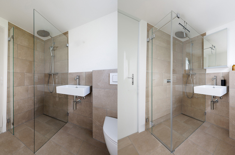Badezimmer nach der Sanierung mit bodenebener Dusche