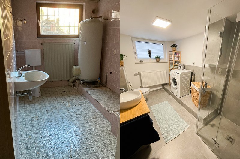 Gästebad vor unf nach der Renovierung