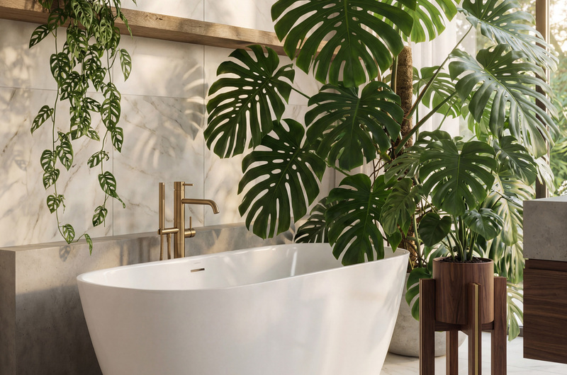 Fensterblatt im Badezimmer